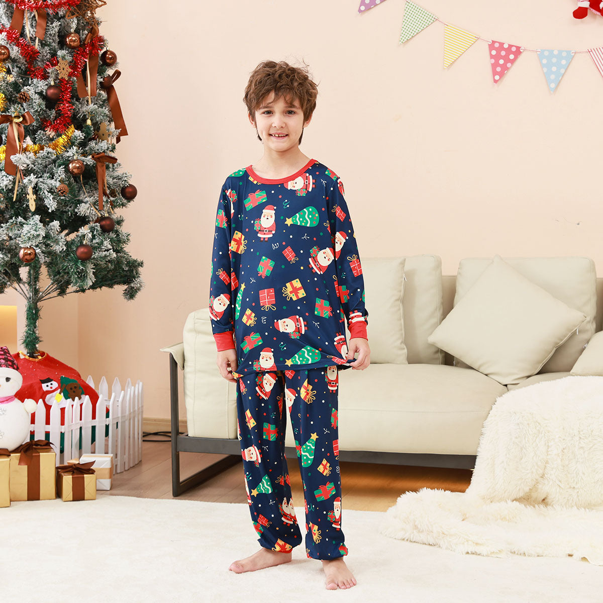 Pyjama Enfant Bleu Nuit – Motifs Festifs Colorés | PyjamaFamille®