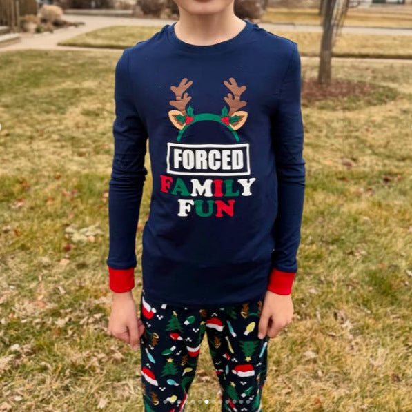 Pyjama Enfant Bleu Nuit & Motifs Festifs – Edition Hiver Ultra Confort | PyjamaFamille®